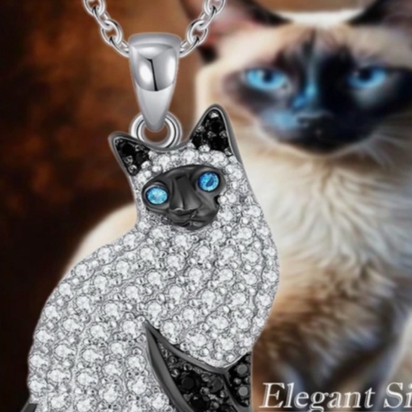 Crystal Cat Necklace with Chain, Siamese or Ragdoll long hair Kitty - Picture 1 of 4